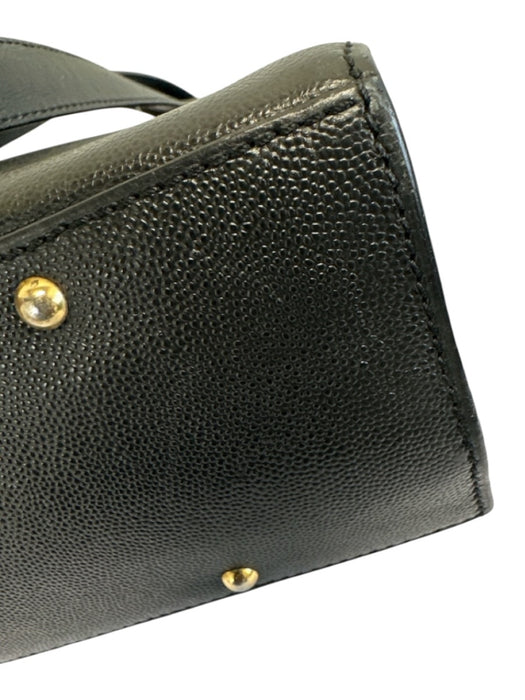 Celine Black Leather Pebbled Gold Hardware Dome Double Strap Bag Black / Medium