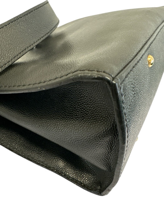 Celine Black Leather Pebbled Gold Hardware Dome Double Strap Bag Black / Medium