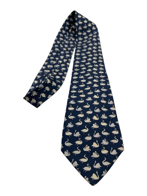 Ferragamo Navy, Gray, Purple Silk Ducks Tie Navy, Gray, Purple