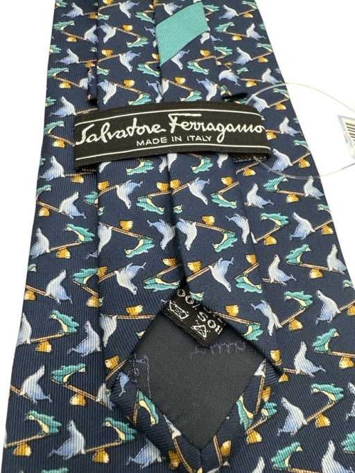 Ferragamo Navy, Blue & Brown Silk Seals Tie Navy, Blue & Brown
