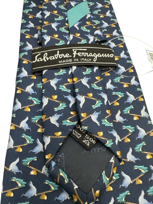 Ferragamo Navy, Blue & Brown Silk Seals Tie Navy, Blue & Brown