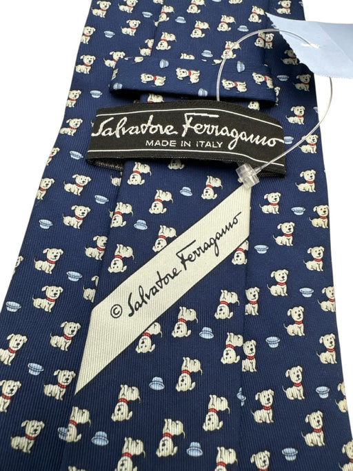 Ferragamo Navy & Gray Silk Dogs Tie Navy & Gray