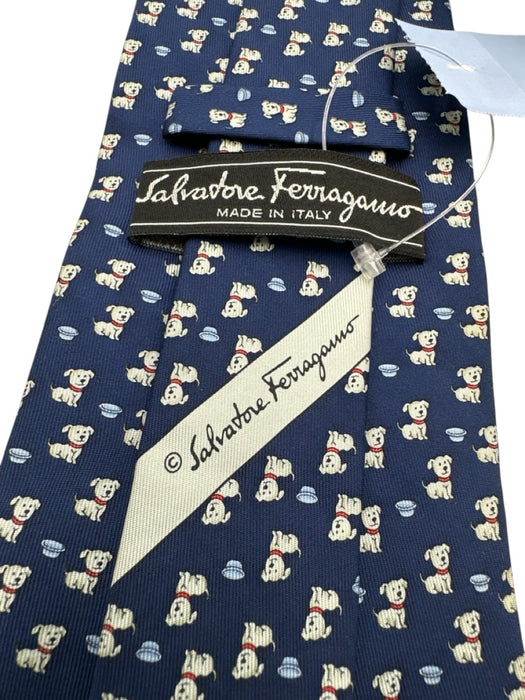 Ferragamo Navy & Gray Silk Dogs Tie Navy & Gray