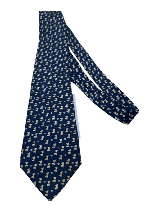 Ferragamo Navy & Gray Silk Dogs Tie Navy & Gray