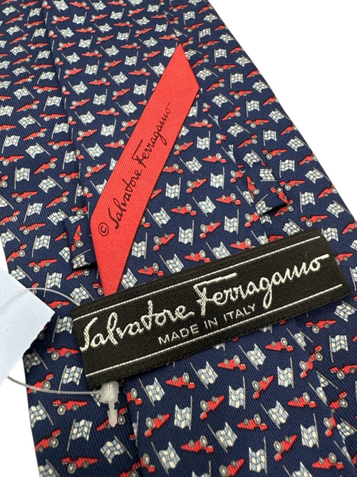 Ferragamo Navy & Red Silk Racecar Tie Navy & Red