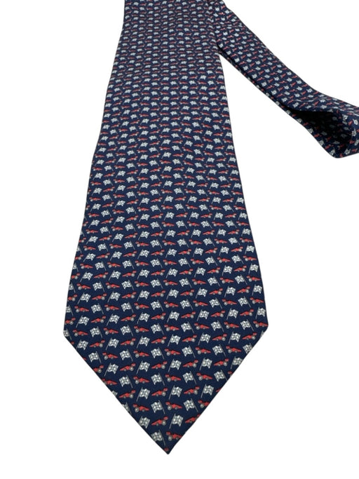 Ferragamo Navy & Red Silk Racecar Tie Navy & Red