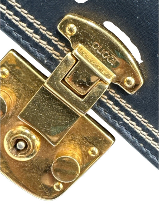 Gucci Navy Blue Leather Gold hardware Top Handle Crossbody Strap Bag Navy Blue / Medium