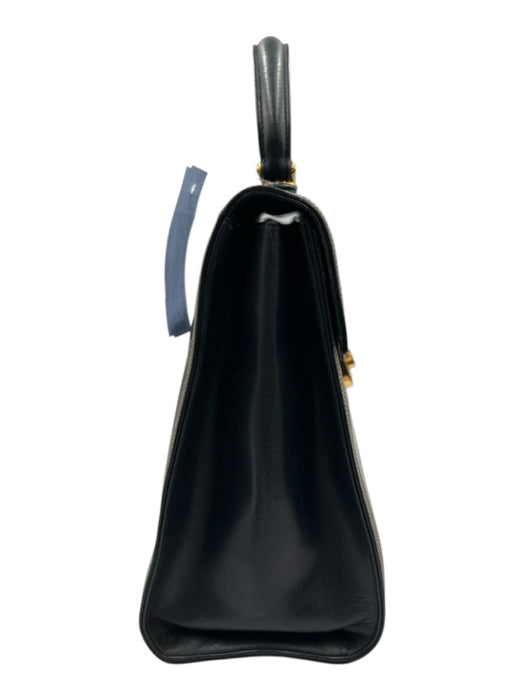 Gucci Navy Blue Leather Gold hardware Top Handle Crossbody Strap Bag Navy Blue / Medium