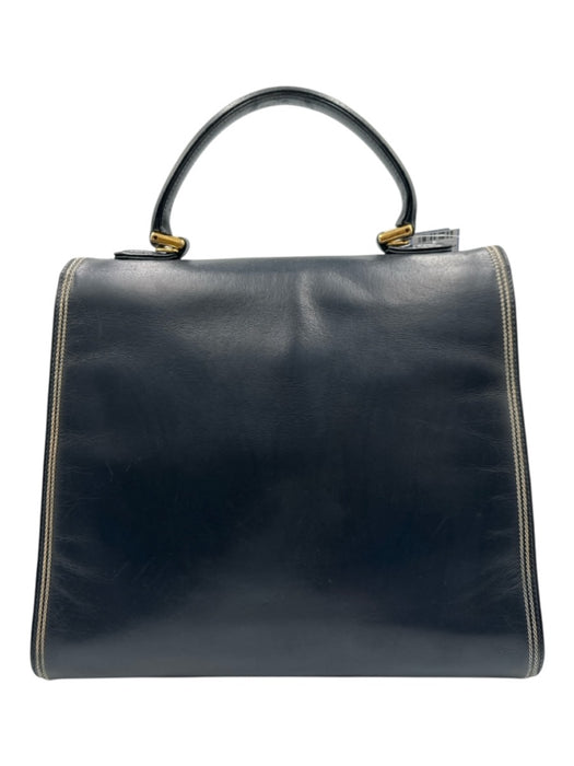 Gucci Navy Blue Leather Gold hardware Top Handle Crossbody Strap Bag Navy Blue / Medium