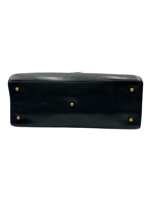 Gucci Navy Blue Leather Gold hardware Top Handle Crossbody Strap Bag Navy Blue / Medium
