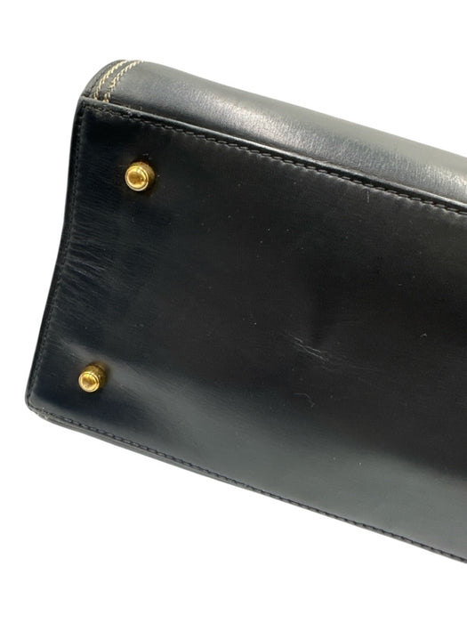 Gucci Navy Blue Leather Gold hardware Top Handle Crossbody Strap Bag Navy Blue / Medium