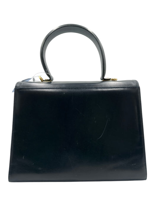 Ferragamo Navy Leather Glossy Gold Hardware Top Handle Dust Bag Incl. Bag Navy / Small