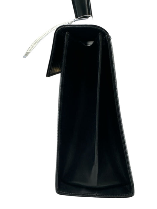 Ferragamo Navy Leather Glossy Gold Hardware Top Handle Dust Bag Incl. Bag Navy / Small