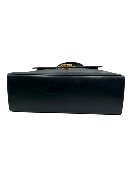 Ferragamo Navy Leather Glossy Gold Hardware Top Handle Dust Bag Incl. Bag Navy / Small