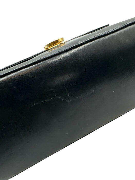 Ferragamo Navy Leather Glossy Gold Hardware Top Handle Dust Bag Incl. Bag Navy / Small