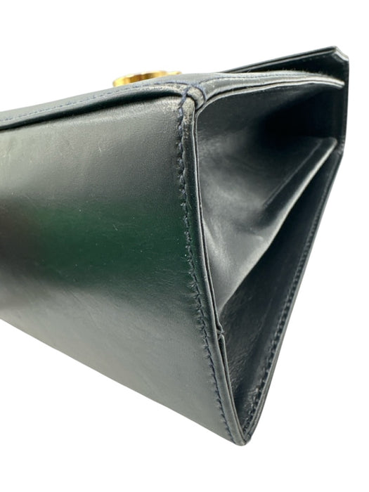 Ferragamo Navy Leather Glossy Gold Hardware Top Handle Dust Bag Incl. Bag Navy / Small