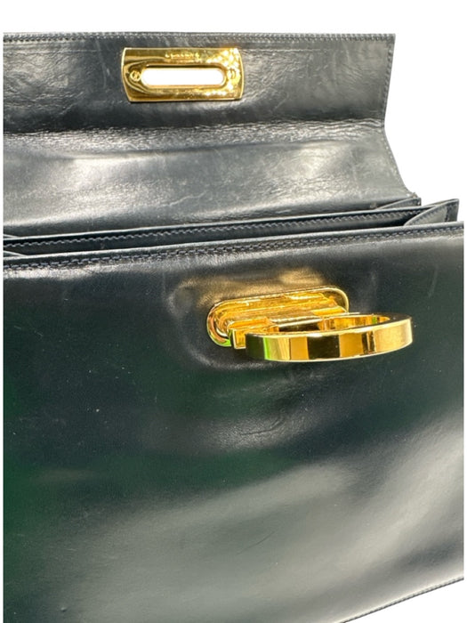 Ferragamo Navy Leather Glossy Gold Hardware Top Handle Dust Bag Incl. Bag Navy / Small