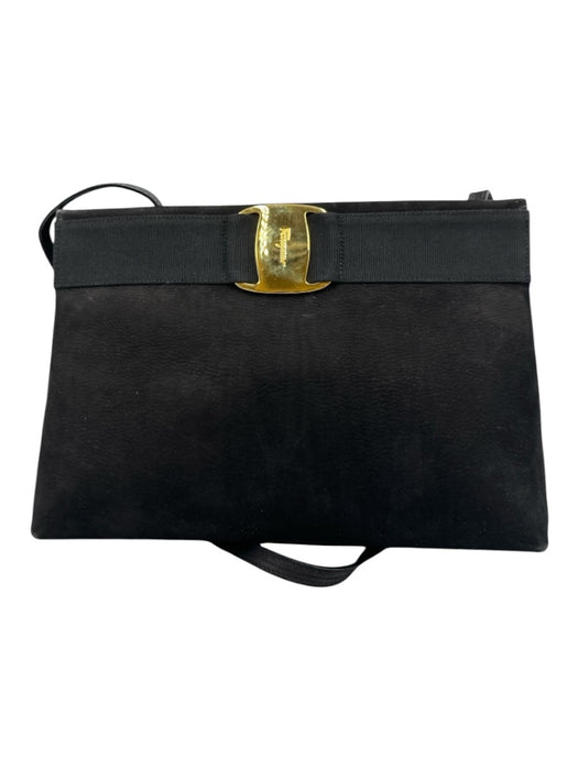 Ferragamo Black Suede Gold hardware Ribbon Crossbody Bag Black / XS