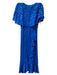 Maison Tara Size 6 Blue & White Polyester Overlay Round Neck Maxi slit Dress Blue & White / 6