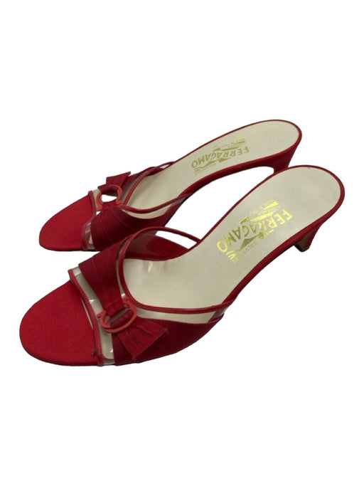 Salvatore Ferragamo Shoe Size 7 Red Open Toe & Heel Logo Clear Detail Pumps Red / 7