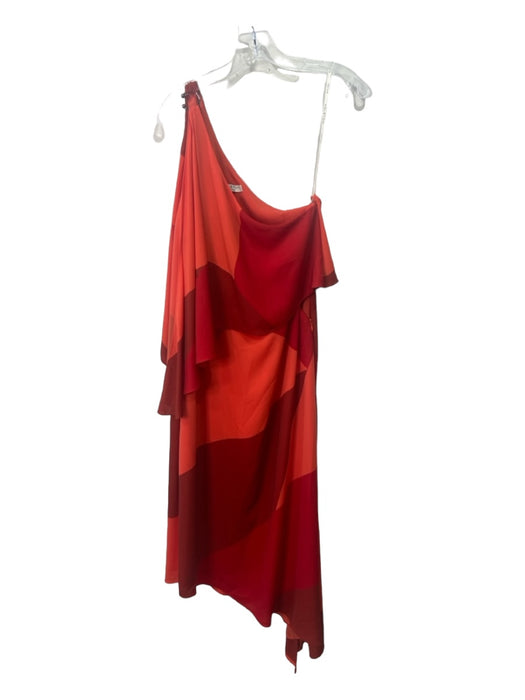 Halston Heritage Size 10 Orange & Red Polyester Colorblock One Shoulder Dress Orange & Red / 10