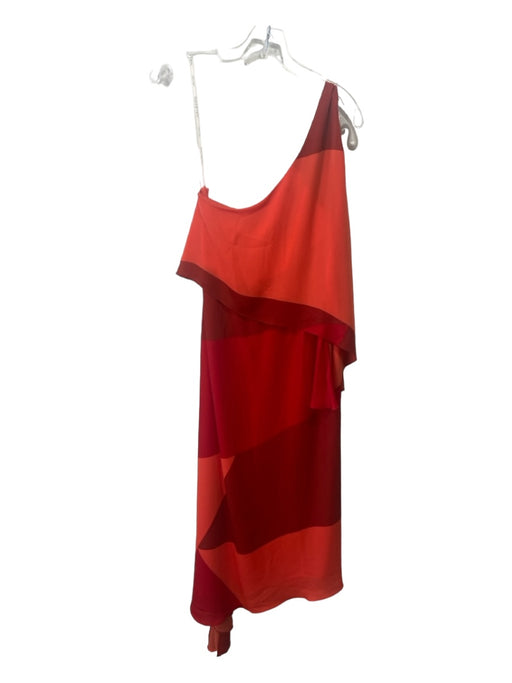 Halston Heritage Size 10 Orange & Red Polyester Colorblock One Shoulder Dress Orange & Red / 10