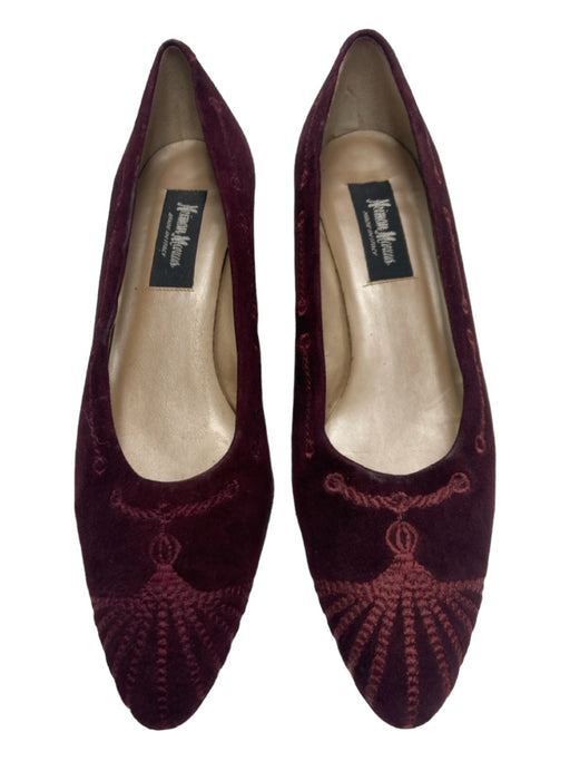 Neiman Marcus Shoe Size 7.5 Merlot Red Suede Embroidered Almond Toe Pumps Merlot Red / 7.5