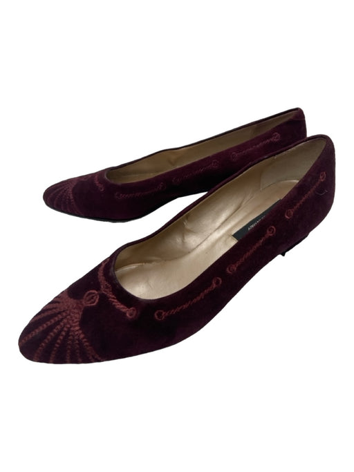 Neiman Marcus Shoe Size 7.5 Merlot Red Suede Embroidered Almond Toe Pumps Merlot Red / 7.5
