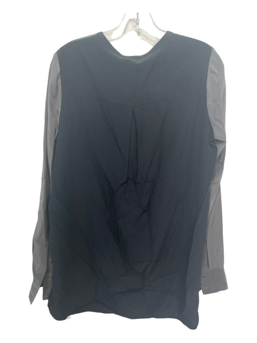 Vince Size 8 Black & Gray Silk round split neck Long Sleeve Fabric Block Top Black & Gray / 8