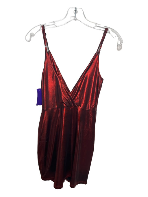 Hours Size XS Metallic Red Polyester Blend Spaghetti Strap Mini V Neck Dress Metallic Red / XS