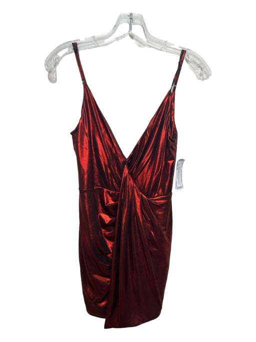 Hours Size XS Metallic Red Polyester Blend Spaghetti Strap Mini V Neck Dress Metallic Red / XS