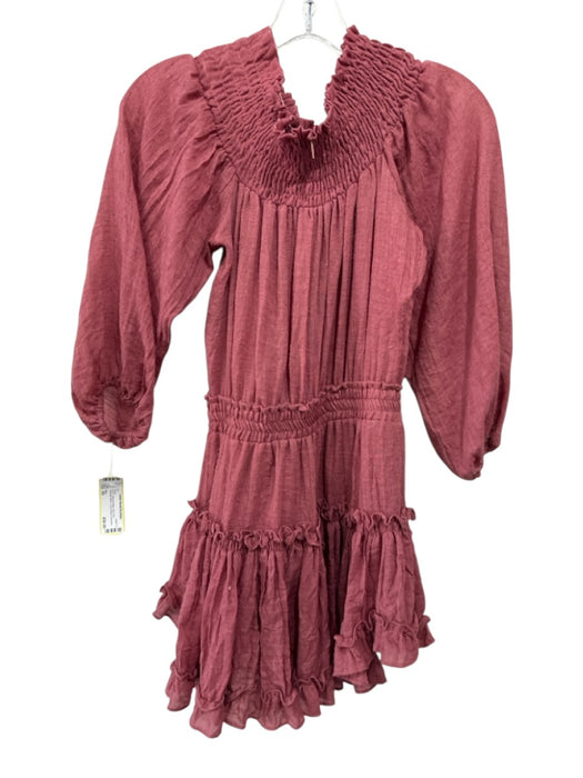 Misa Size XS Red Pink Polyester Blend Long Sleeve smocked Tiered Ruffles Dress Red Pink / XS