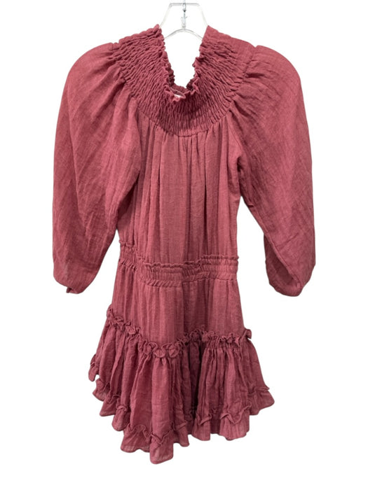 Misa Size XS Red Pink Polyester Blend Long Sleeve smocked Tiered Ruffles Dress Red Pink / XS