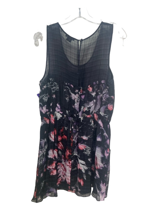 Theory Size L Black & Pink Silk Blend Floral Sleeveless Gauze Pockets Dress Black & Pink / L