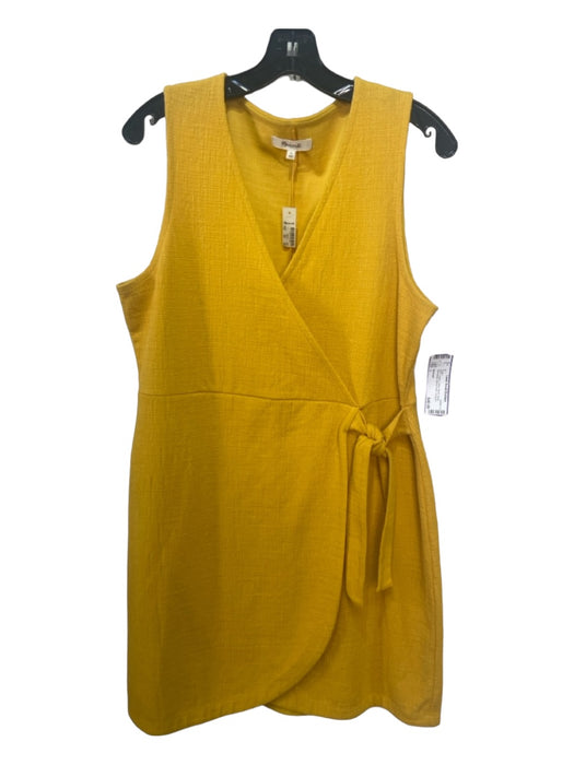 Madewell Size L Yellow Cotton Blend Wrap Sleeveless Above knee Textured Dress Yellow / L