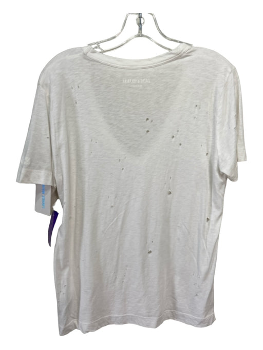 Zadig & Voltaire Size M White Cotton Blend V Neck Short Sleeve distressed Top White / M