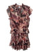 Misa Size L Beige Purple Green Polyester Abstract Floral Tie V Neck Dress Beige Purple Green / L