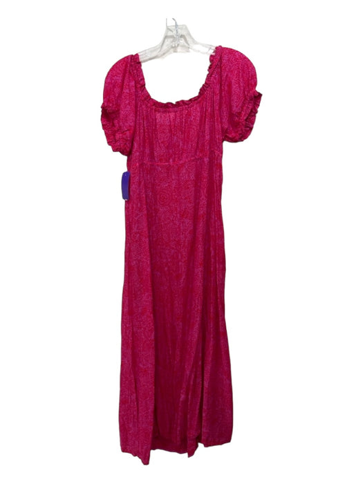 Natalie Martin Size L Pink & Red Rayon Paisley Off Shoulder Midi Dress Pink & Red / L