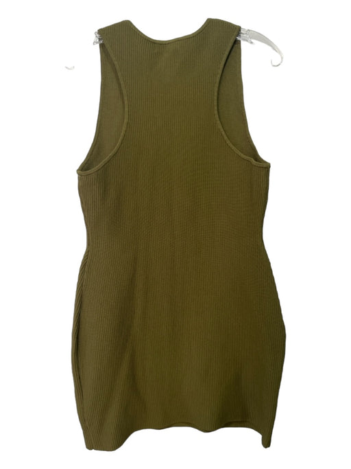 Babaton Size L Green Nylon Blend Round Embroidered Neck Sleeveless Ribbed Dress Green / L