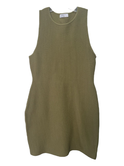 Babaton Size L Green Nylon Blend Round Embroidered Neck Sleeveless Ribbed Dress Green / L