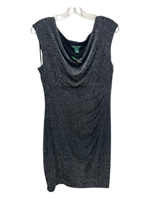 Lauren Ralph Lauren Size 16 Black & Silver Nylon Blend Cap Sleeve Midi Dress Black & Silver / 16