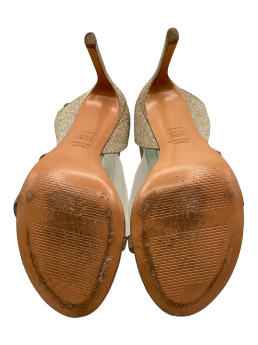 Stuart Weitzman Shoe Size 10 Gold Leather Ankle Strap Sparkle Open Toe Sandals Gold / 10