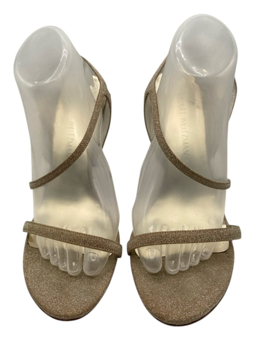 Stuart Weitzman Shoe Size 10 Gold Leather Ankle Strap Sparkle Open Toe Sandals Gold / 10