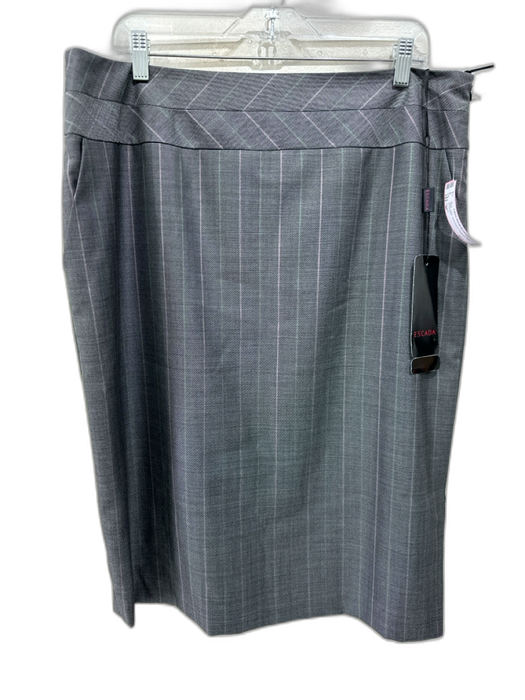 Escada Size 46 Grey Wool Blend Pinstripe Slit Skirt Grey / 46