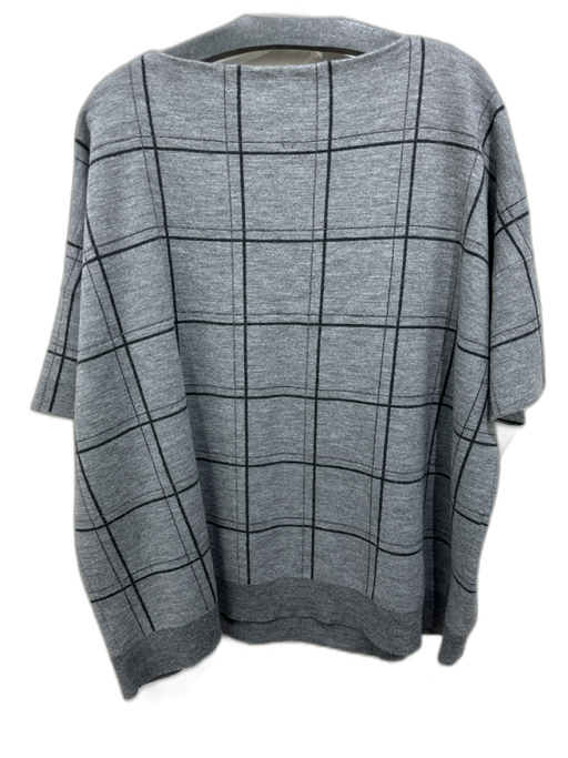 Lafayette 148 Size XL Grey & Black Wool Windowpane Check Plaid Boat Neck Sweater Grey & Black / XL