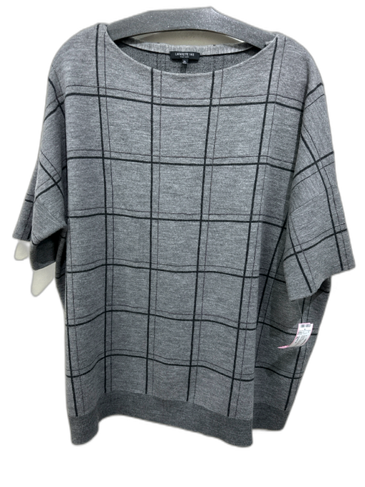Lafayette 148 Size XL Grey & Black Wool Windowpane Check Plaid Boat Neck Sweater Grey & Black / XL