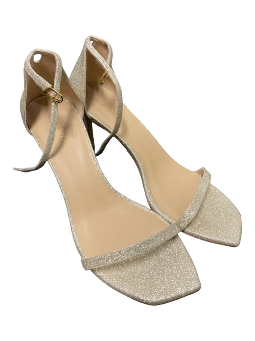 Stuart Weitzman Shoe Size 10 Silver Sparkle Ankle Strap Square Toe Sandal Shoes Silver / 10