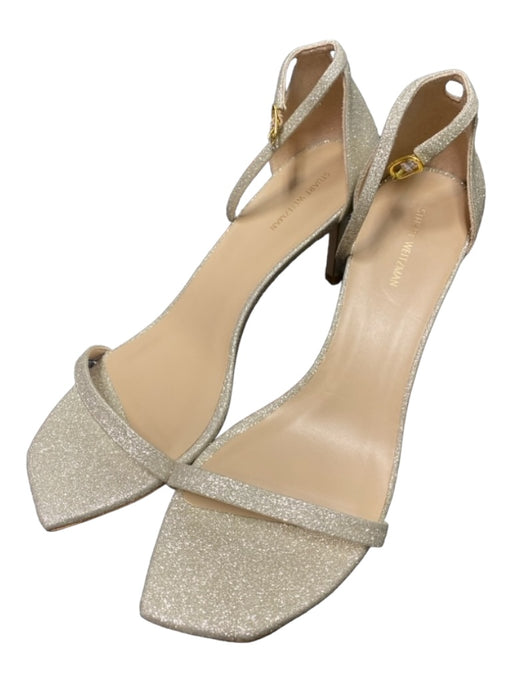 Stuart Weitzman Shoe Size 10 Silver Sparkle Ankle Strap Square Toe Sandal Shoes Silver / 10