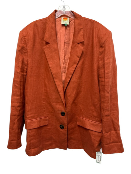 Farm Rio Size XL Burnt Orange Linen Tortoiseshell Buttons Shoulder Pads Jacket Burnt Orange / XL