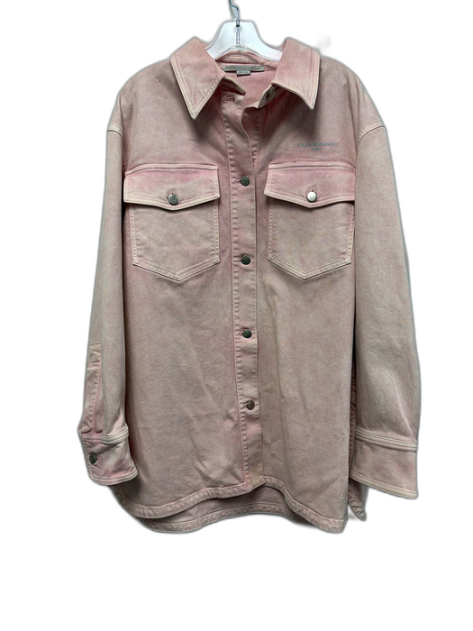 Stella McCartney Size 48 Light Pink Cotton Blend Denim Embroidered Logo Jacket Light Pink / 48